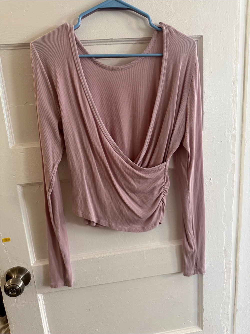 Avia Dusty Rose Draped V-Neck Long Sleeve Top